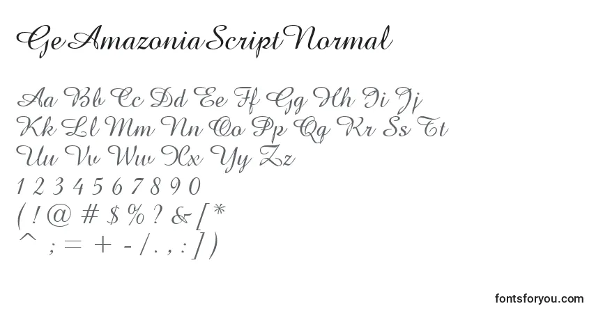 Czcionka GeAmazoniaScriptNormal – alfabet, cyfry, specjalne znaki