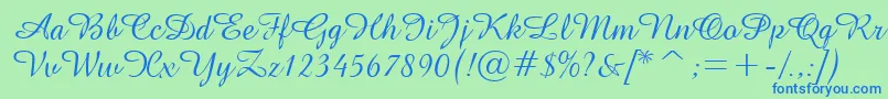 フォントGeAmazoniaScriptNormal – 青い文字は緑の背景です。