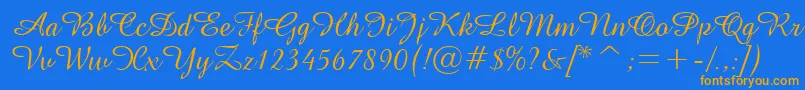 フォントGeAmazoniaScriptNormal – オレンジ色の文字が青い背景にあります。