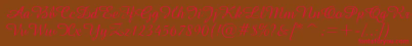 フォントGeAmazoniaScriptNormal – 赤い文字が茶色の背景にあります。