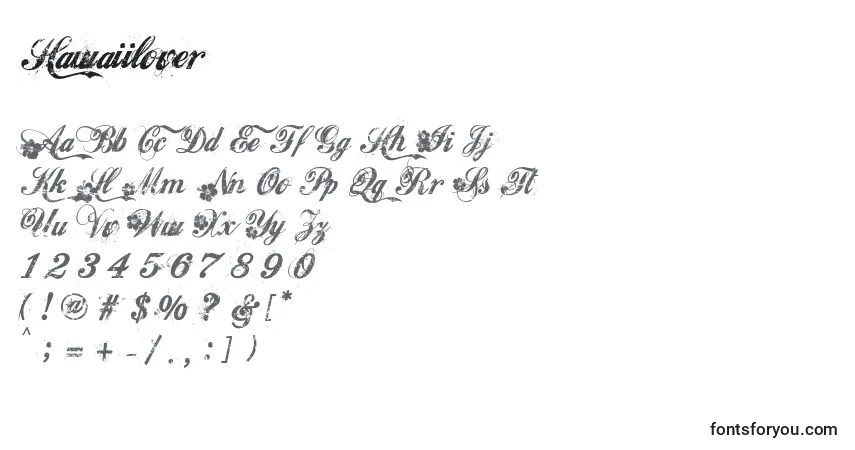 Schriftart Hawaiilover – Alphabet, Zahlen, spezielle Symbole