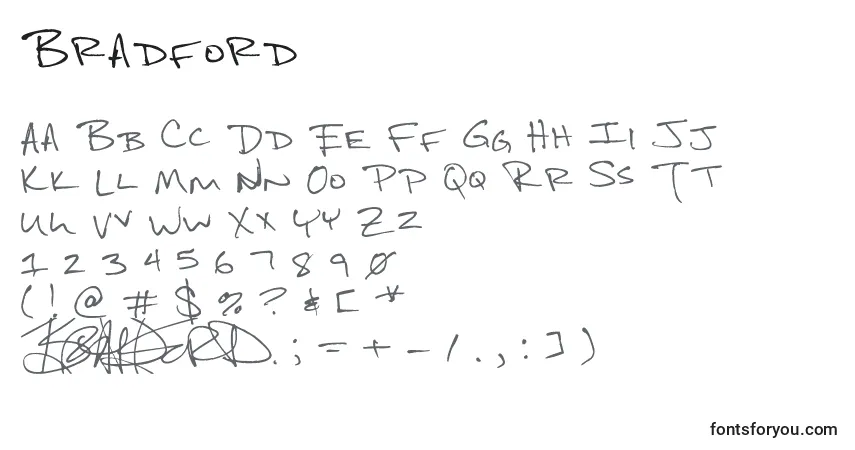 Czcionka Bradford – alfabet, cyfry, specjalne znaki