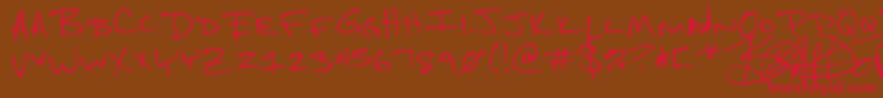 フォントBradford – 赤い文字が茶色の背景にあります。