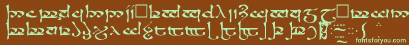 フォントRosannaRegular – 緑色の文字が茶色の背景にあります。