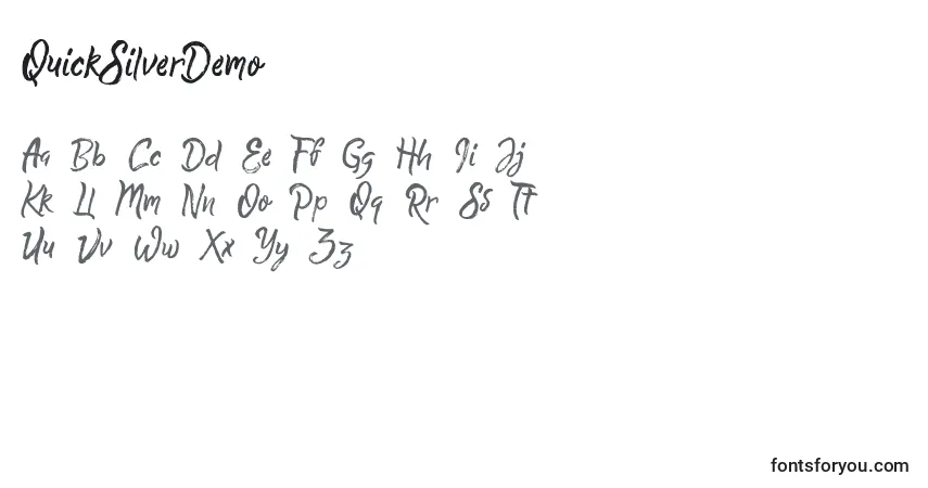 Czcionka QuickSilverDemo (114560) – alfabet, cyfry, specjalne znaki