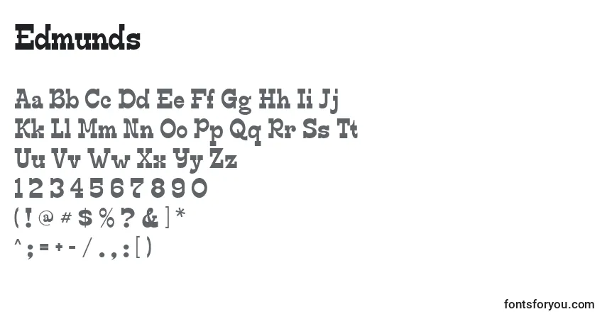 A fonte Edmunds – alfabeto, números, caracteres especiais