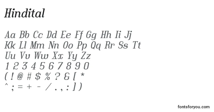 Schriftart Hindital – Alphabet, Zahlen, spezielle Symbole