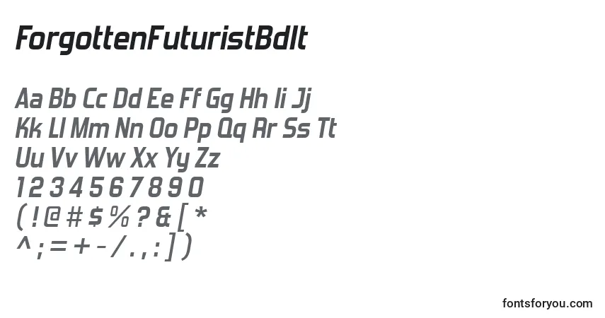 Czcionka ForgottenFuturistBdIt – alfabet, cyfry, specjalne znaki