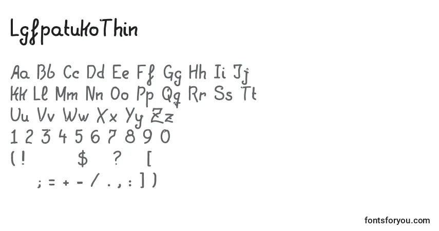 Schriftart LgfpatukoThin – Alphabet, Zahlen, spezielle Symbole