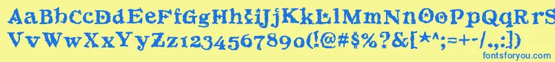 フォントBeltane – 青い文字が黄色の背景にあります。