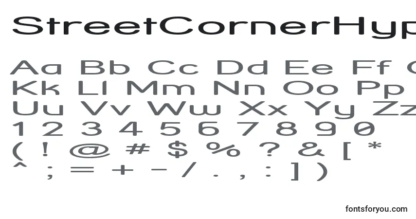 Czcionka StreetCornerHyperextend – alfabet, cyfry, specjalne znaki
