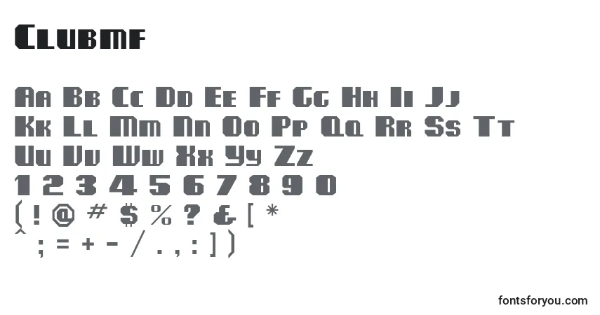 A fonte Clubmf – alfabeto, números, caracteres especiais