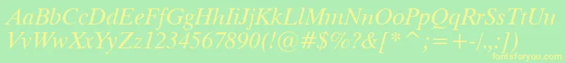 フォントDutch801ItalicTl – 黄色の文字が緑の背景にあります