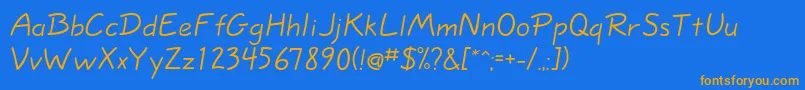 フォントEskizonelightc – オレンジ色の文字が青い背景にあります。