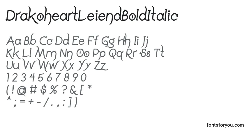 A fonte DrakoheartLeiendBoldItalic – alfabeto, números, caracteres especiais