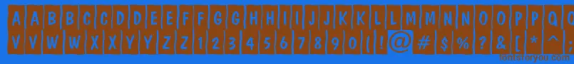 フォントDominottlcrmshtRegular – 茶色の文字が青い背景にあります。