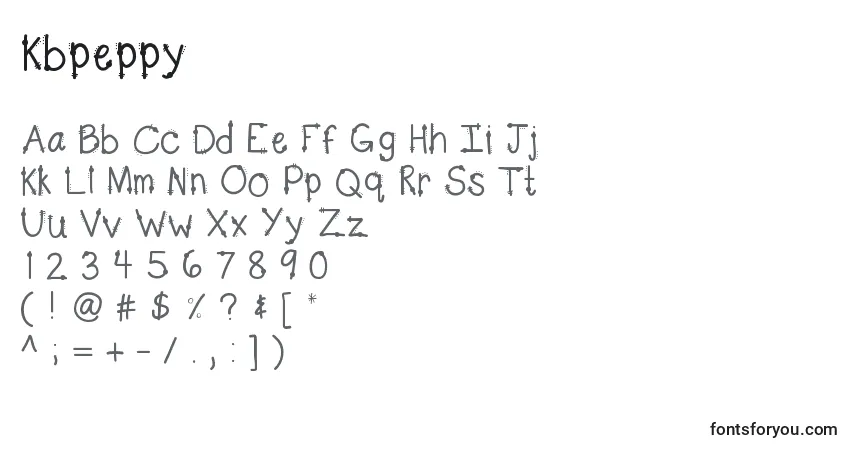 Schriftart Kbpeppy – Alphabet, Zahlen, spezielle Symbole
