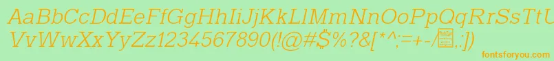 フォントTyposlabLightItalicDemo – オレンジの文字が緑の背景にあります。
