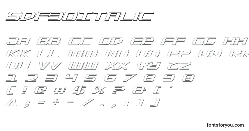 A fonte Sdf3DItalic – alfabeto, números, caracteres especiais