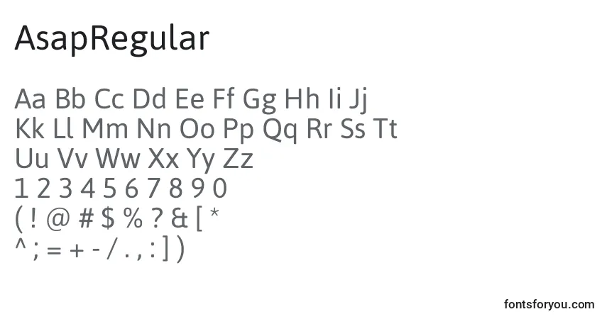 Czcionka AsapRegular – alfabet, cyfry, specjalne znaki