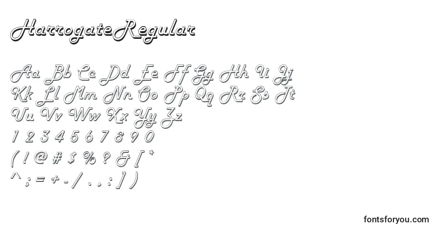 A fonte HarrogateRegular – alfabeto, números, caracteres especiais