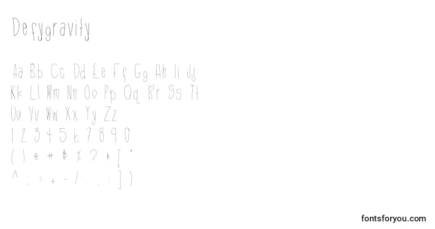 Czcionka Defygravity – alfabet, cyfry, specjalne znaki