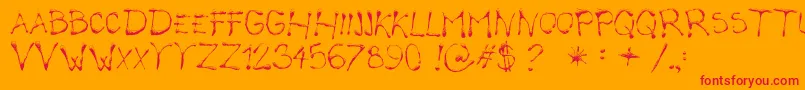 CalliopeFun-Schriftart – Rote Schriften auf orangefarbenem Hintergrund