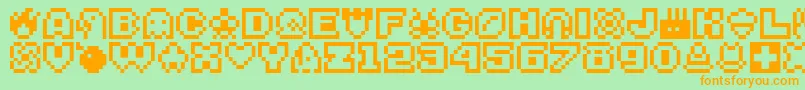 Bitsy-Schriftart – Orangefarbene Schriften auf grünem Hintergrund