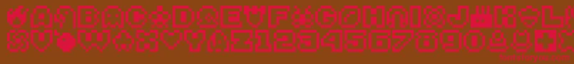 フォントBitsy – 赤い文字が茶色の背景にあります。
