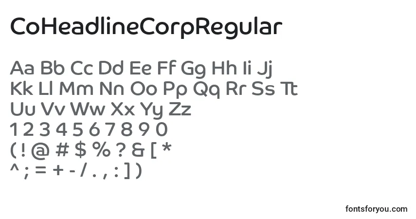 Czcionka CoHeadlineCorpRegular – alfabet, cyfry, specjalne znaki