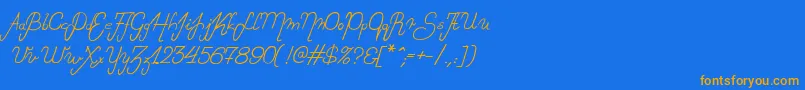 フォントLady – オレンジ色の文字が青い背景にあります。