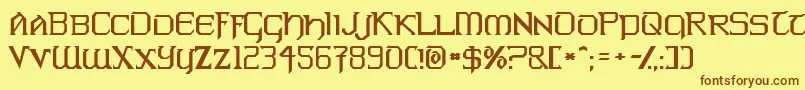 フォントWarlords – 茶色の文字が黄色の背景にあります。