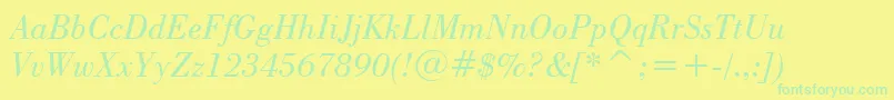 BodoniBookItalicBt Font – Green Fonts on Yellow Background
