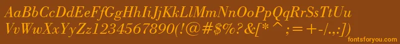 BodoniBookItalicBt-Schriftart – Orangefarbene Schriften auf braunem Hintergrund