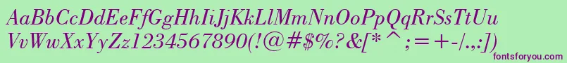 BodoniBookItalicBt Font – Purple Fonts on Green Background