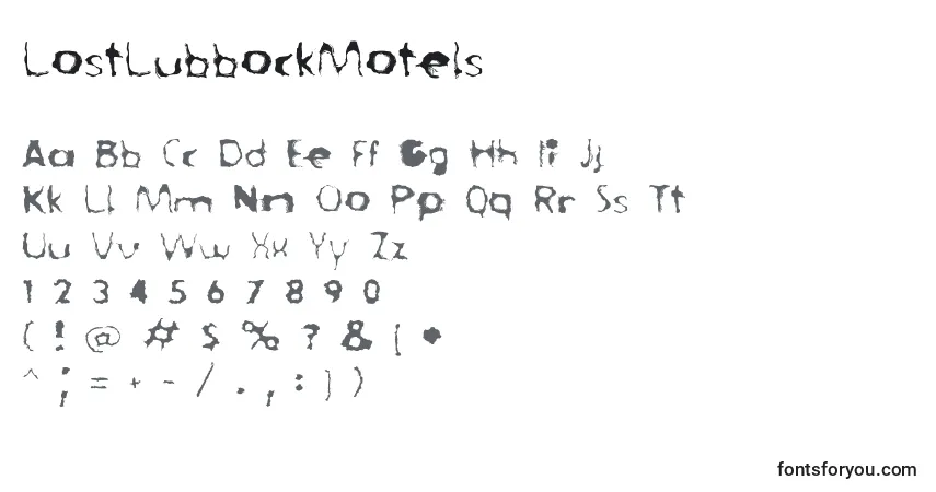 Czcionka LostLubbockMotels – alfabet, cyfry, specjalne znaki