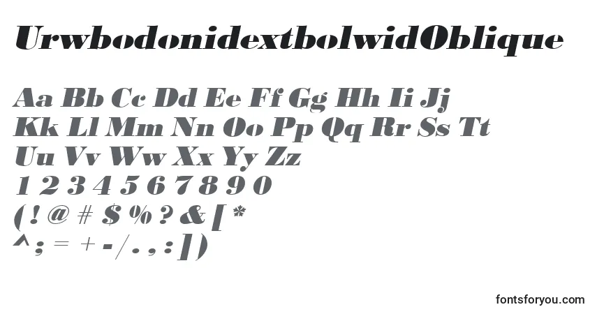 A fonte UrwbodonidextbolwidOblique – alfabeto, números, caracteres especiais