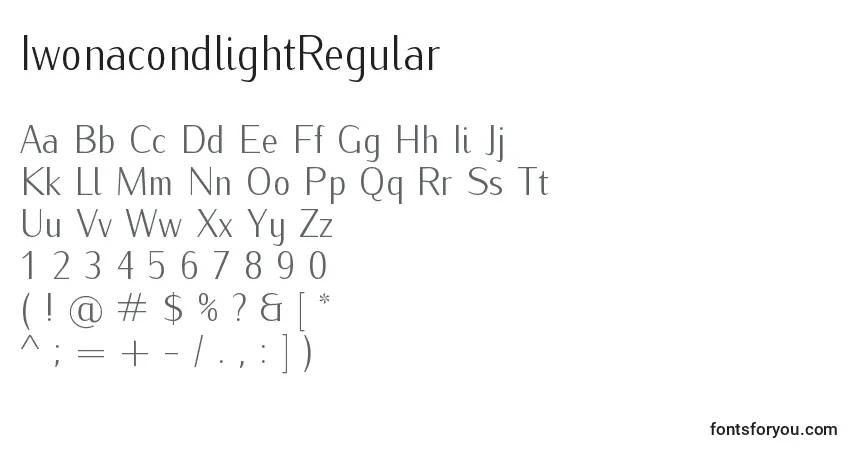 IwonacondlightRegular-fontti – aakkoset, numerot, erikoismerkit