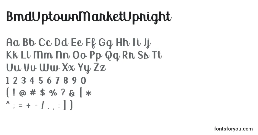 A fonte BmdUptownMarketUpright (114649) – alfabeto, números, caracteres especiais