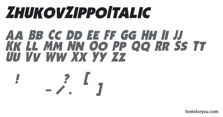Police ZhukovZippoItalic - Alphabet, Chiffres, Caractères Spéciaux