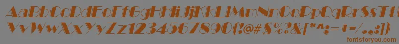 フォントMarqueeengravedItalic – 茶色の文字が灰色の背景にあります。