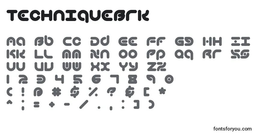 A fonte TechniqueBrk – alfabeto, números, caracteres especiais