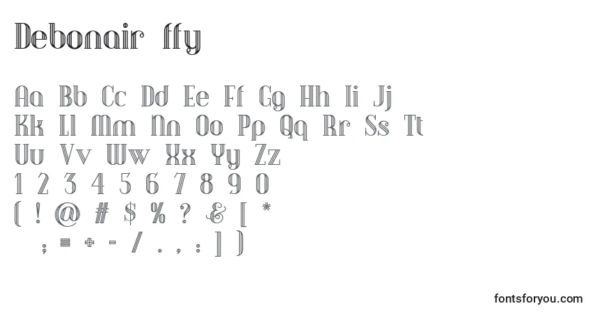 A fonte Debonair ffy – alfabeto, números, caracteres especiais