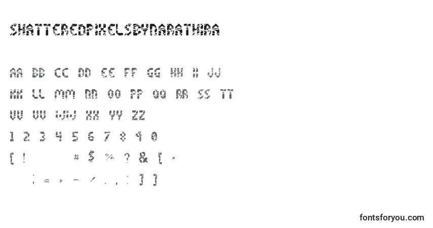 Schriftart ShatteredPixelsByNarathira – Alphabet, Zahlen, spezielle Symbole