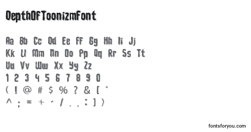 Schriftart DepthOfToonizmFont – Alphabet, Zahlen, spezielle Symbole