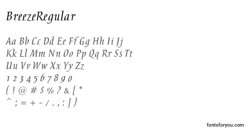 Schriftart BreezeRegular – Alphabet, Zahlen, spezielle Symbole