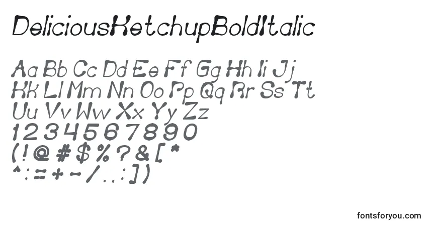 Czcionka DeliciousKetchupBoldItalic – alfabet, cyfry, specjalne znaki