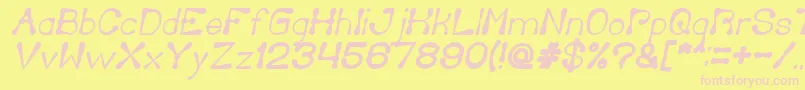 Saiba mais sobre a fonte DeliciousKetchupBoldItalic Fonte DeliciousKetchupBoldItalic – fontes rosa em um fundo amarelo