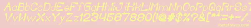 DeliciousKetchupBoldItalic-Schriftart – Gelbe Schriften auf rosa Hintergrund