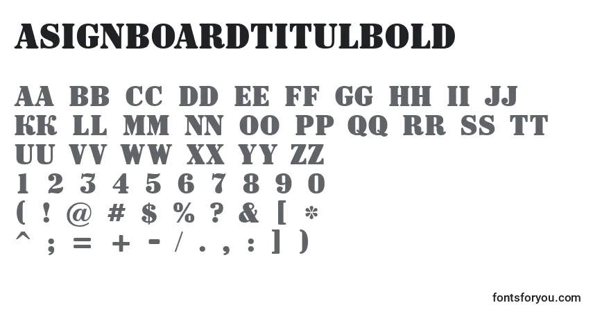 Czcionka ASignboardtitulBold – alfabet, cyfry, specjalne znaki